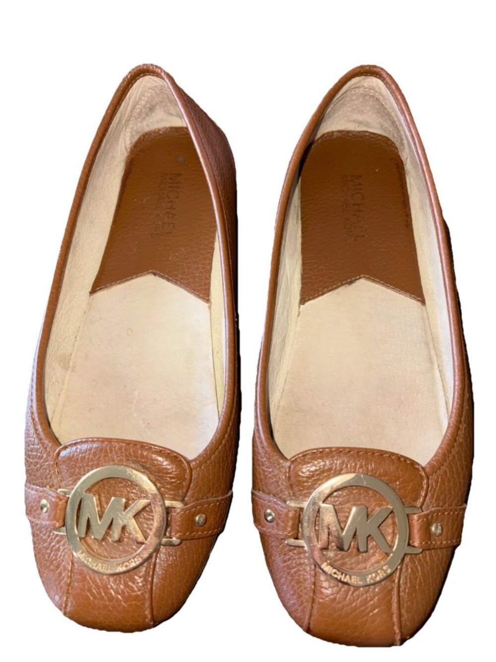 MICHAEL KORS Fulton Flat Shoes Moccasins Luggage Real Leather Size 7.5